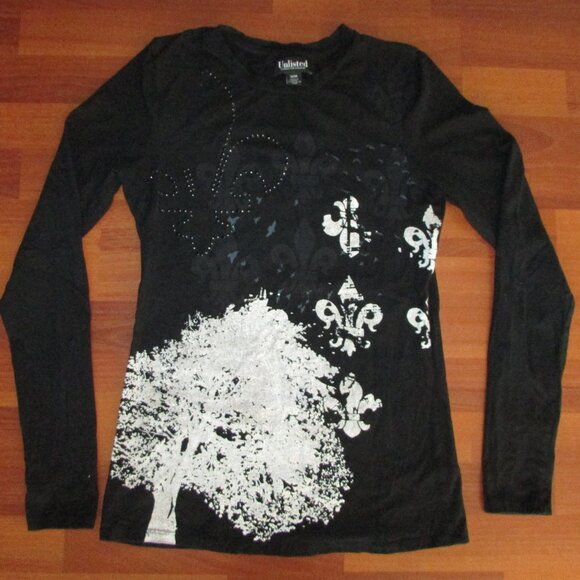 Unlisted Fleur de Lis Black Long Sleeve Tee - Med - Picture 1 of 7